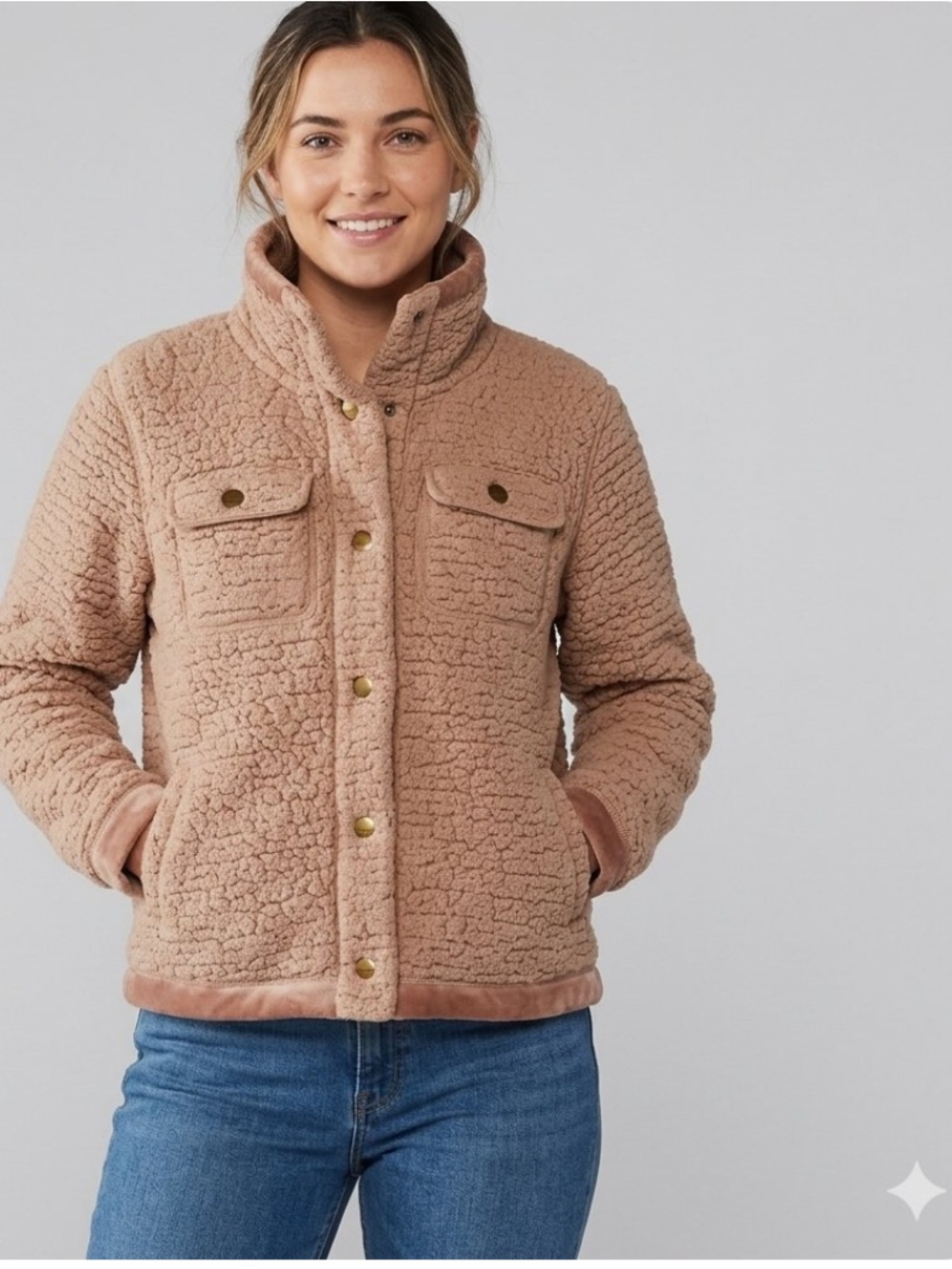 Marmot Sonora Sherpa Fleece Shacket Jacket Button Down Camel/Kupfer